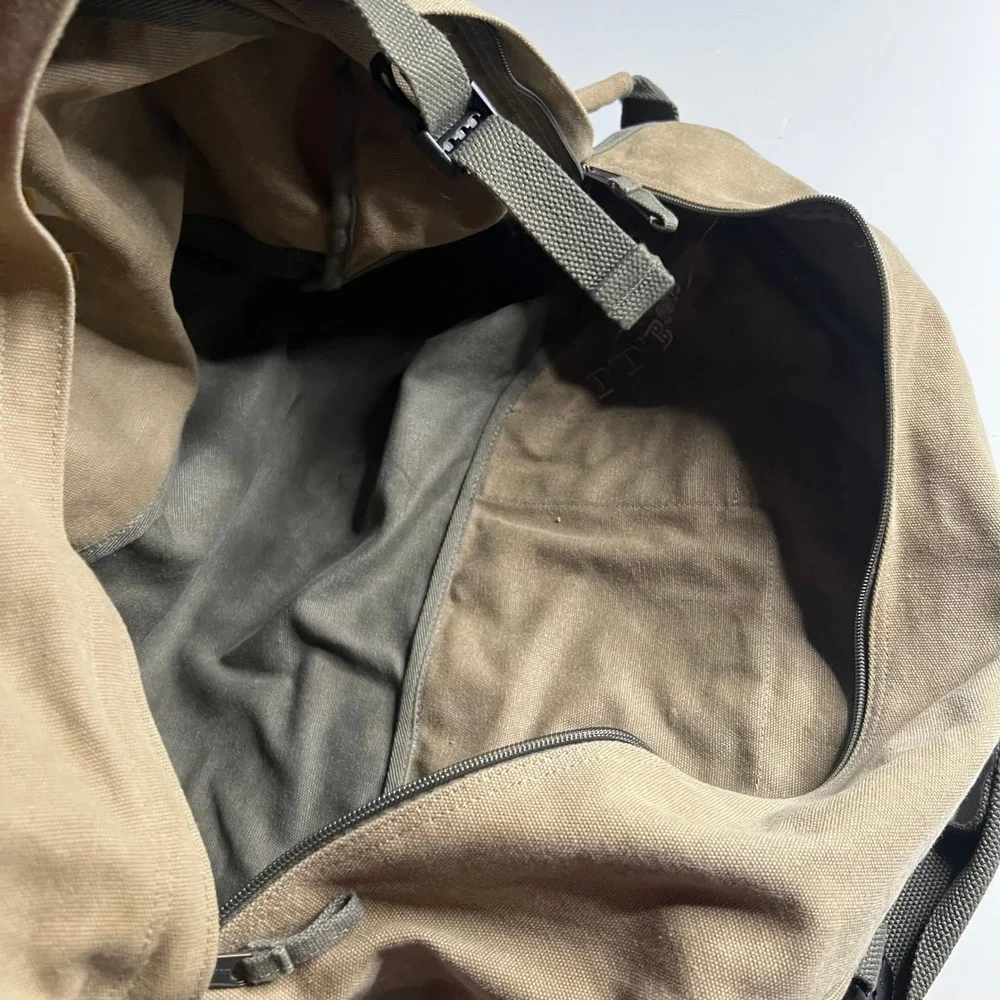 LL Bean Canvas Duffle Bag Khaki Olive Green World Hunger Relief Yum Logo Travel